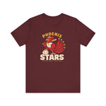 Phoenix Stars Premium Lightweight T-Shirt in maroon with the Phoenix Stars logo, a red phoenix bird holding a bat, ringed by stars on the front
