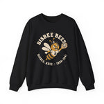 Bisbee Bees Crewneck Sweatshirt in black with the Bisbee Bees logo, a cartoon bee in a ball cap catching a baseball on the front