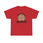 Walla Walla Sharpshooters Heavyweight T-Shirt in red with the Walla Walla Sharpshooters logo, a bullseye target crossed by baseball stitching on the front