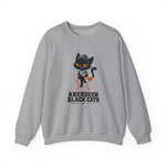 Aberdeen Black Cats Crewneck Sweatshirt in sport grey with the Aberdeen Black Cats logo, a black cat in a green cap and jersey sitting on a baseball holding a bat on the front