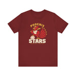 Phoenix Stars Premium Lightweight T-Shirt in cardinal with the Phoenix Stars logo, a red phoenix bird holding a bat, ringed by stars on the front