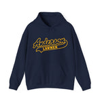 Anderson Lawmen Hoodie in navy with the Anderson Lawmen logo, gold script lettering with a tail swoosh on the front