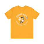 Bisbee Bees Premium Lightweight T-Shirt in gold with the Bisbee Bees logo, a cartoon bee in a ball cap catching a baseball on the front, view 2