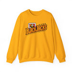 Reno BlackJacks Crewneck Sweatshirt in gold with the Reno BlackJacks logo, a Jack of Spades holding a bat above slanted BlackJacks lettering on the front