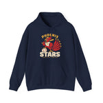 Phoenix Stars Hoodie in navy with the Phoenix Stars logo, a red phoenix bird holding a bat, ringed by stars on the front