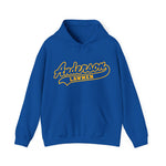 Anderson Lawmen Hoodie in royal with the Anderson Lawmen logo, gold script lettering with a tail swoosh on the front