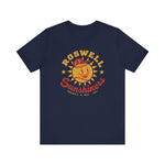 Roswell Sunshiners Premium Lightweight T-Shirt in navy with the Roswell Sunshiners logo, a smiling baseball sun in a red cap, with Sunshiners in red script on the front