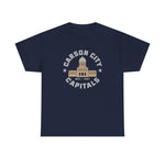 Carson City Capitals Heavyweight T-Shirt in navy with the Carson City Capitals logo, a domed state capitol building inside a ring of block lettering on the front