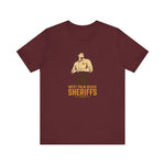 West Palm Beach Sheriffs Premium Lightweight T-Shirt in maroon with the cream cartoon sheriff holding two bats on the front