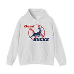 Bend Bucks Hoodie in ash with the Bend Bucks logo, a leaping buck over a red-stitched baseball on the front