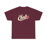 Wenatchee Chiefs Heavyweight T-Shirt in maroon with the Wenatchee Chiefs logo, script lettering with an apple stitched like a baseball on the front