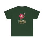 Palatka Azaleas Heavyweight T-Shirt in forest green with the smiling pink flower mascot with two baseballs above it on the front