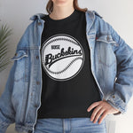 Boise Buckskins Heavyweight T-Shirt in black with the Boise Buckskins logo, script lettering across a stitched baseball on the front, worn by model