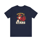 Phoenix Stars Premium Lightweight T-Shirt in navy with the Phoenix Stars logo, a red phoenix bird holding a bat, ringed by stars on the front