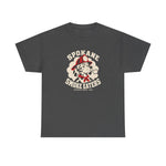 Spokane Smoke Eaters Heavyweight T-Shirt in dark heather with the Spokane Smoke Eaters logo, a Dalmatian in a red fire helmet and bandana blowing smoke on the front