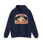 Yakima Packers Hoodie in navy with the Yakima Packers logo, a ballplayer holding a bat and a crate of apples on the front