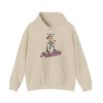 Tonopah Mollycoddles Hoodie in sand with the Tonopah Mollycoddles logo, a monocled deadball-era dandy holding a teacup and leaning on his bat on the front
