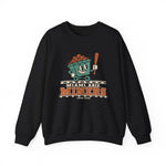 Miami Miners Crewneck Sweatshirt in black with the Miami Miners logo, a smiling ore cart holding a bat on a mine track on the front