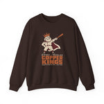 Bisbee-Douglas Copper Kings Crewneck Sweatshirt in dark chocolate with the Bisbee-Douglas Copper Kings logo, a bearded king in a crown and cape swinging a bat on the front