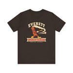 Everett Smokestackers Premium Lightweight T-Shirt in brown with the Everett Smokestackers logo, a cartoon smokestack swinging a bat with a trail of smoke on the front