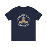 Carson City Capitals Premium Lightweight T-Shirt in navy with the Carson City Capitals logo, a domed state capitol building inside a ring of block lettering on the front
