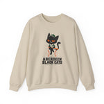 Aberdeen Black Cats Crewneck Sweatshirt in sand with the Aberdeen Black Cats logo, a black cat in a green cap and jersey sitting on a baseball holding a bat on the front