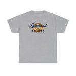 Lakeland Pilots Heavyweight T-Shirt in sport grey with the airplane propeller nose art over bold navy block lettering on the front