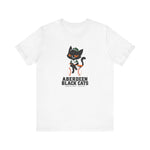 Aberdeen Black Cats Premium Lightweight T-Shirt in white with the Aberdeen Black Cats logo, a black cat in a green cap and jersey sitting on a baseball holding a bat on the front