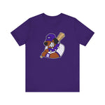Merrillville Muddogs Premium Lightweight T-Shirt in team purple with the Merrillville Muddogs logo, a snarling bulldog in a purple cap holding a bat on the front