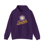 Mesa Jewels Hoodie in purple with the Mesa Jewels logo, a faceted purple gem with a baseball diamond above Jewels script on the front