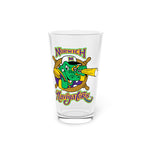Norwich Navigators Baseball Pint Glass with the green gator navigator logo peering through a bat spyglass inside a ship's wheel