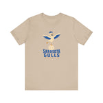 Sarasota Gulls Premium Lightweight T-Shirt in tan with the cream cartoon gull balancing on a baseball with wings spread on the front
