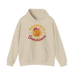 Roswell Sunshiners Hoodie in sand with the Roswell Sunshiners logo, a smiling baseball sun in a red cap, with Sunshiners in red script on the front