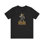Bartow Polkers Premium Lightweight T-Shirt in black with the sepia toned vintage ballplayer walking with a bat over his shoulder on the front