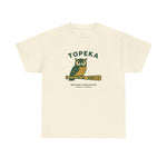 Topeka Owls vintage baseball team logo printed on a heavyweight cream cotton t-shirt with classic fit and crew neck