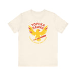 Topeka Hawks vintage baseball team logo printed on a premium lightweight Bella Canvas 3001 soft cotton t-shirt