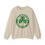 Roseburg Shamrocks Crewneck Sweatshirt in sand with the Roseburg Shamrocks logo, a shamrock of baseballs with a bat stem in a green ring on the front