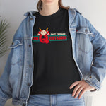East Chicago Conquistadors Heavyweight T-Shirt in black with the East Chicago Conquistadors logo, a feathered baseball crest over striped lettering on the front, worn by model