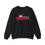 East Chicago Conquistadors Crewneck Sweatshirt in black with the East Chicago Conquistadors logo, a feathered baseball crest over striped lettering on the front