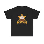 Phoenix Senators Heavyweight T-Shirt in black with the Phoenix Senators logo, a baseball as the capitol dome in front of a gold star on the front