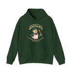 Dark green Owingsville Merchants hoodie featuring vintage baseball team logo and character with bat and bowling pin.