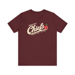 Wenatchee Chiefs Premium Lightweight T-Shirt in maroon with the Wenatchee Chiefs logo, script lettering with an apple stitched like a baseball on the front