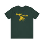 Bend Timber Hawks Premium Lightweight T-Shirt in forest with the Bend Timber Hawks logo, a diving gold hawk clutching a baseball on the front