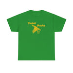 Bend Timber Hawks Heavyweight T-Shirt in irish green with the Bend Timber Hawks logo, a diving gold hawk clutching a baseball on the front