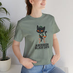 Aberdeen Black Cats Premium Lightweight T-Shirt in sage with the Aberdeen Black Cats logo, a black cat in a green cap and jersey sitting on a baseball holding a bat on the front, worn by model