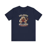 Orlando Bulldogs Premium Lightweight T-Shirt in navy with the crouching bulldog catcher in brown gear holding a mitt on the front