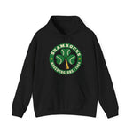 Roseburg Shamrocks Hoodie in black with the Roseburg Shamrocks logo, a shamrock of baseballs with a bat stem in a green ring on the front