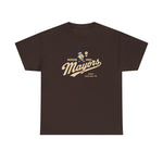 Jackson - Ionia Mayors Heavyweight T-Shirt in dark chocolate with the top hatted mayor character in a navy suit tossing a baseball on the front