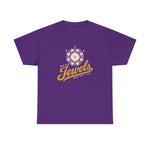 Mesa Jewels Heavyweight T-Shirt in purple with the Mesa Jewels logo, a faceted purple gem with a baseball diamond above Jewels script on the front