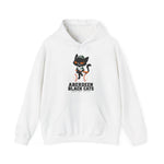 Aberdeen Black Cats Hoodie in white with the Aberdeen Black Cats logo, a black cat in a green cap and jersey sitting on a baseball holding a bat on the front